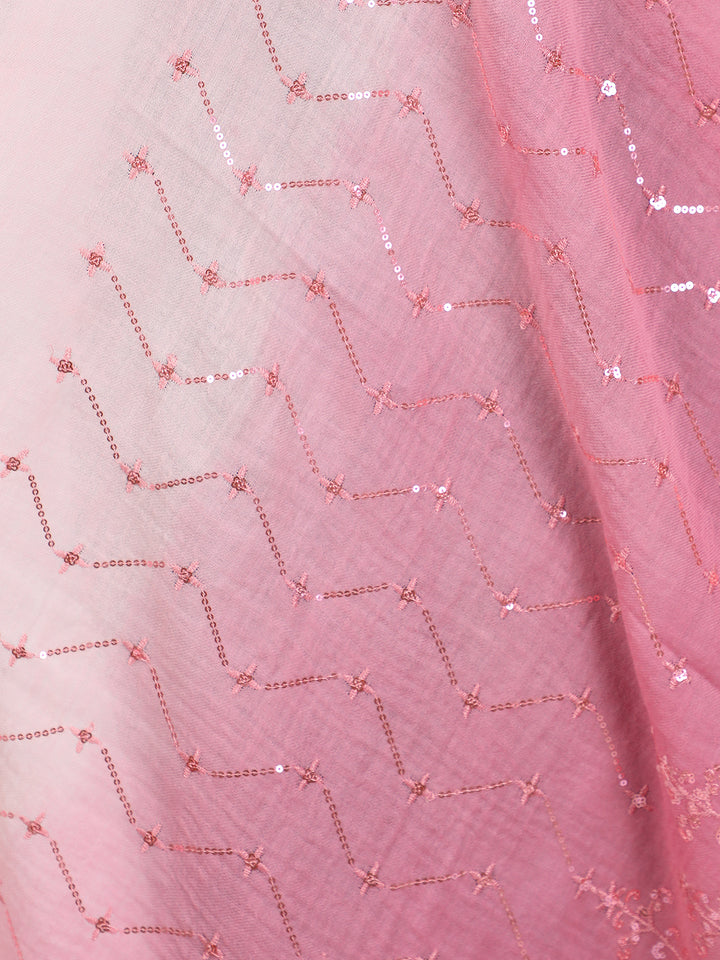 Pink Ombre Sequin 100% Fine Wool Stole - 435