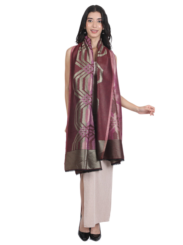 Purple Ikat Zari Mix Wool Stole - 441