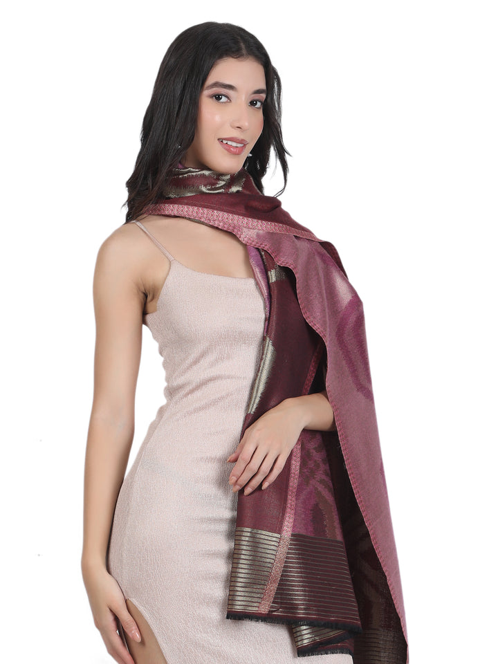 Purple Ikat Zari Mix Wool Stole - 441