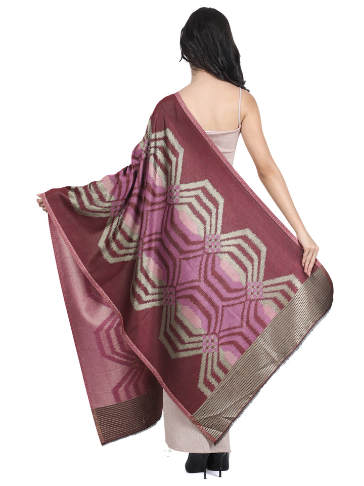 Purple Ikat Zari Mix Wool Stole - 441