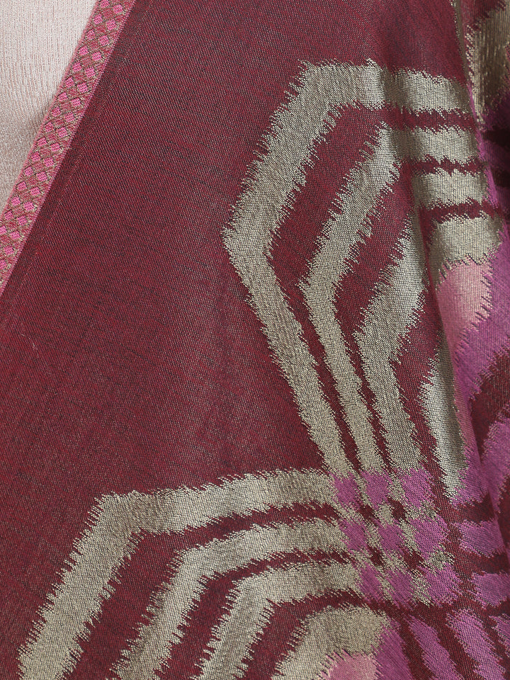 Purple Ikat Zari Mix Wool Stole - 441