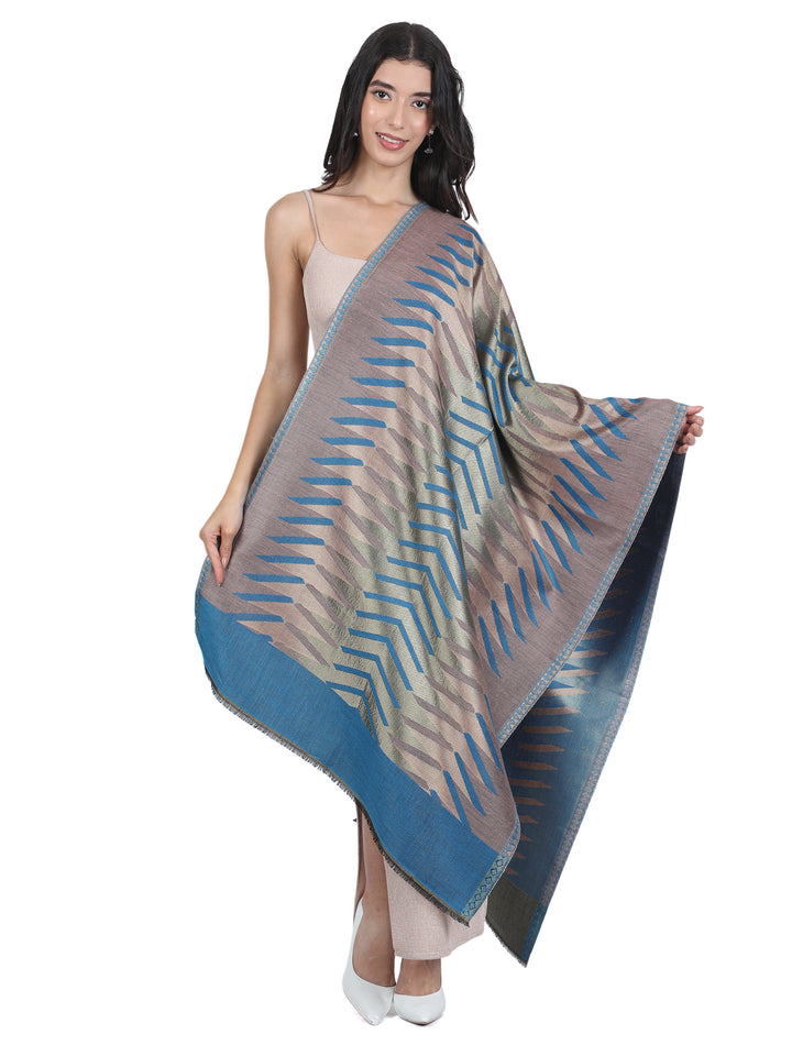 Blue Ikat Zari Mix Wool Stole - 443