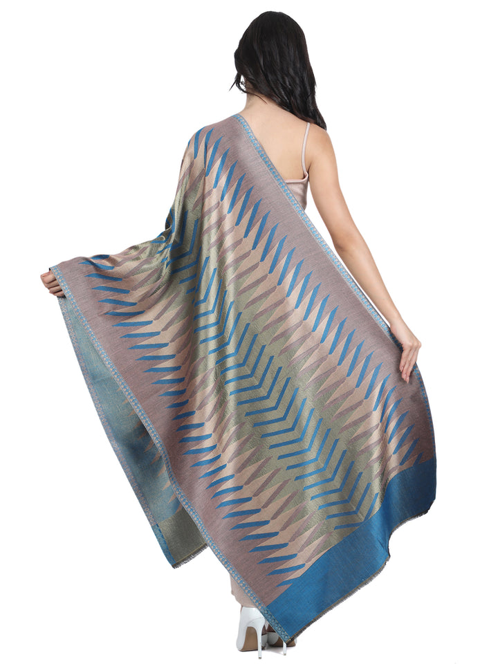 Blue Ikat Zari Mix Wool Stole - 443