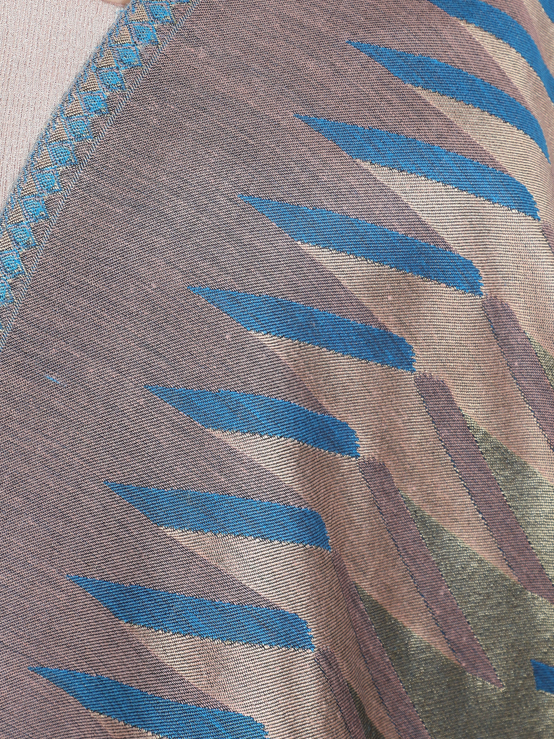 Blue Ikat Zari Mix Wool Stole - 443