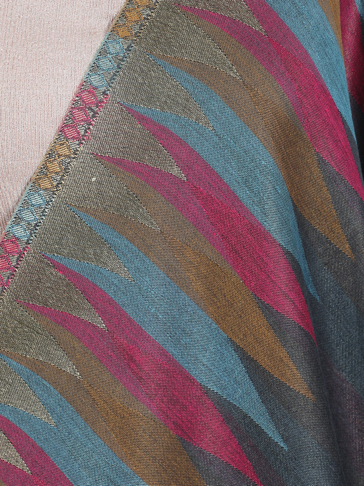 Charcoal Ikat Zari Mix Wool Stole - 446