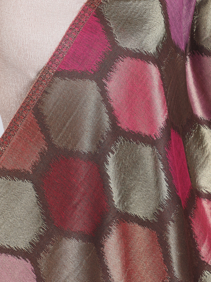 Gold/Red Ikat Zari Mix Wool Stole - 447
