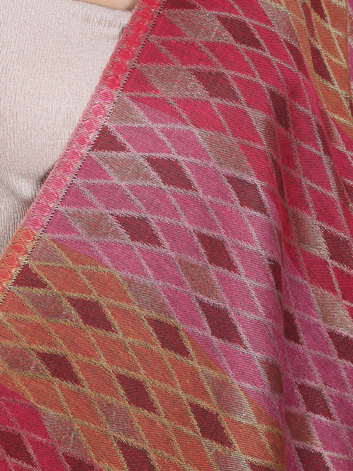 Pink Ikat Zari Mix Wool Stole - 449