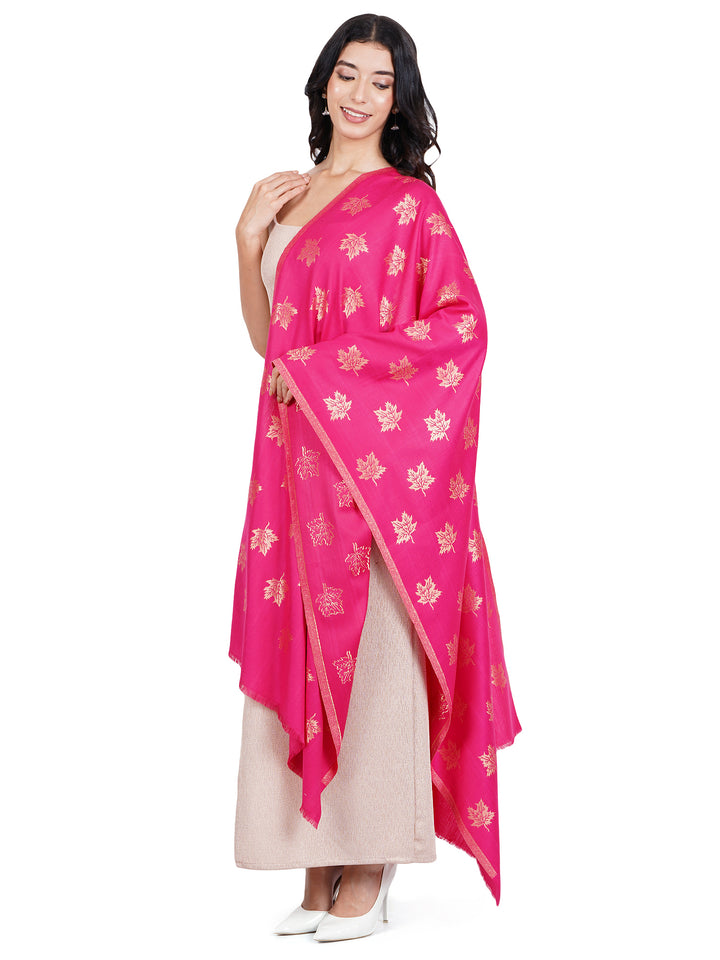 Pink Maple Leaf Modal Wool Stole - 451