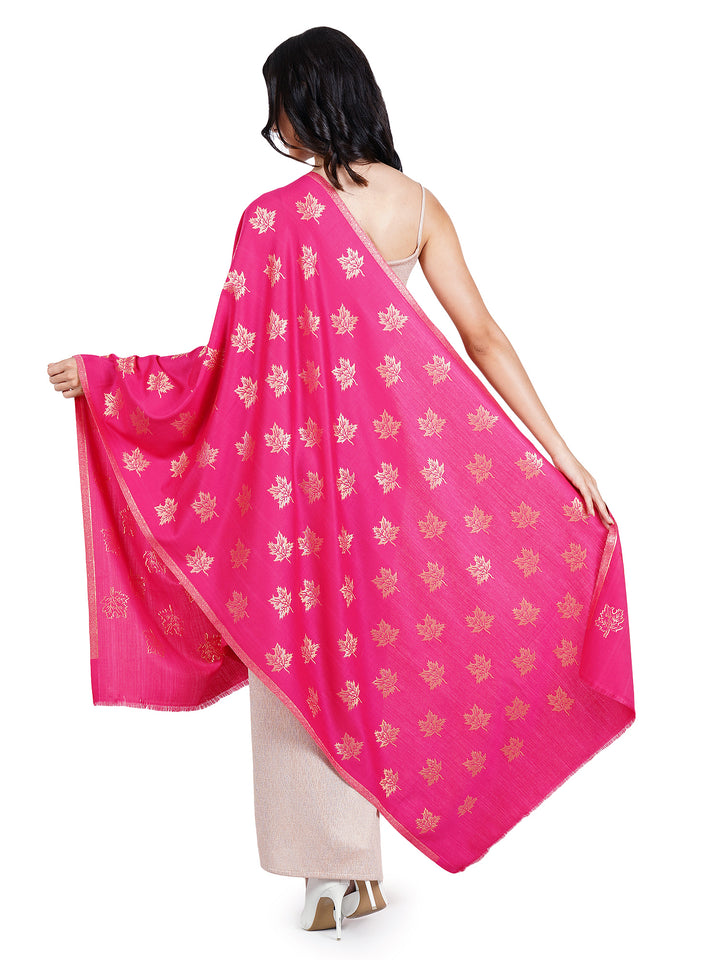 Pink Maple Leaf Modal Wool Stole - 451
