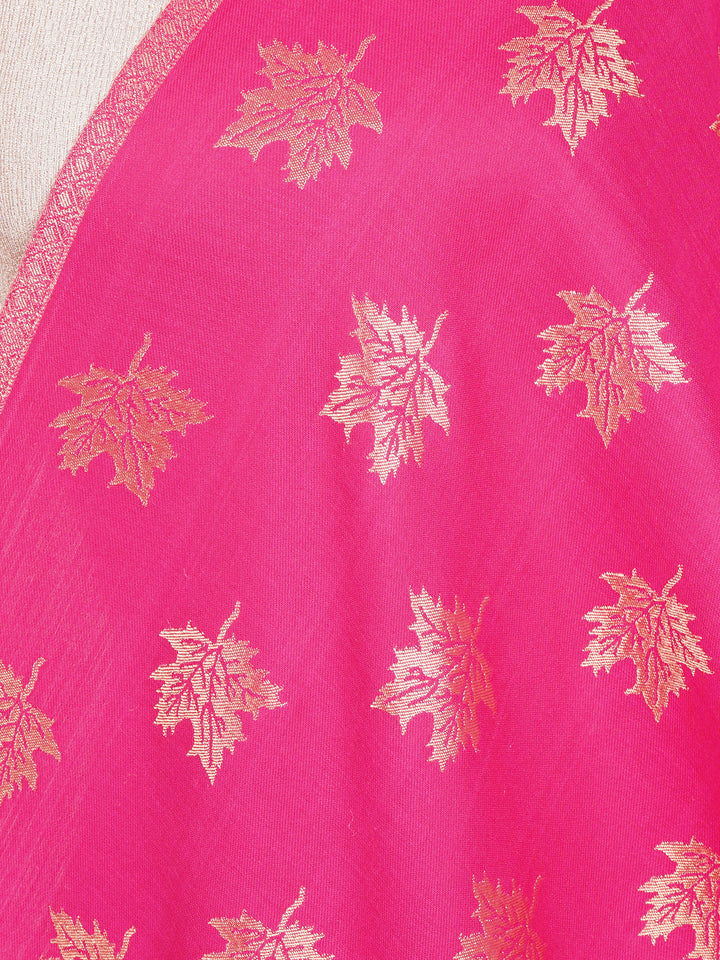 Pink Maple Leaf Modal Wool Stole - 451