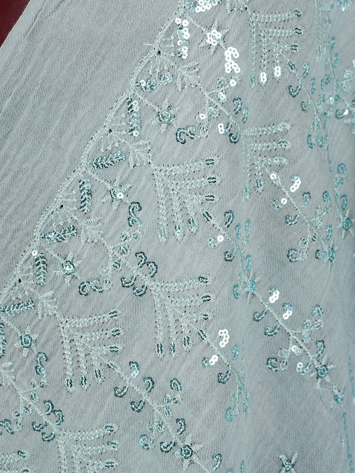 Powder Blue Ombre Sequin 100% Fine Wool Stole - 459