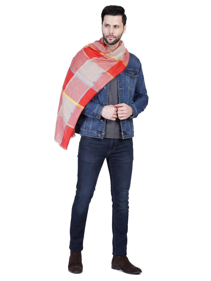 Men's Wool Stole — Red & Orange Check - 470