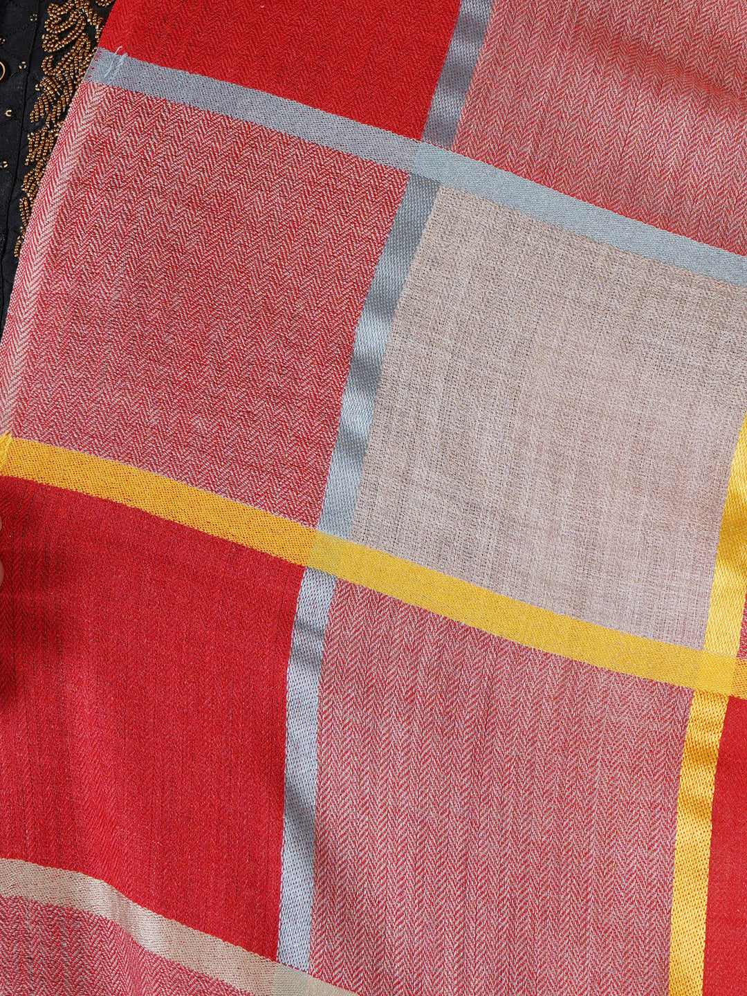 Men's Wool Stole — Red & Orange Check - 470