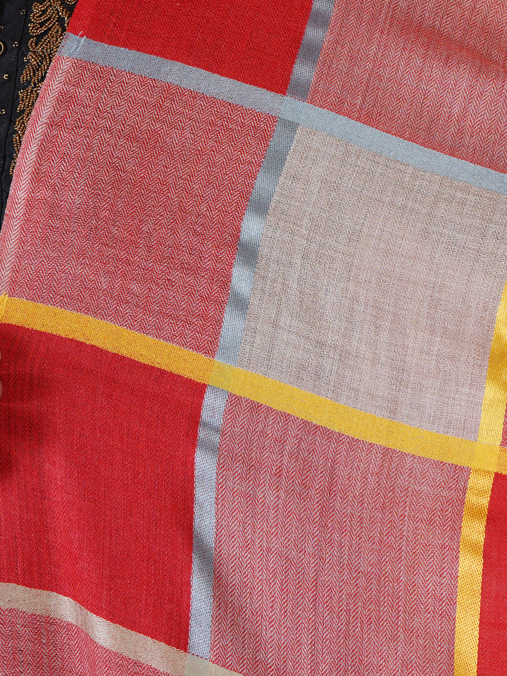Men's Wool Stole — Red & Orange Check - 470