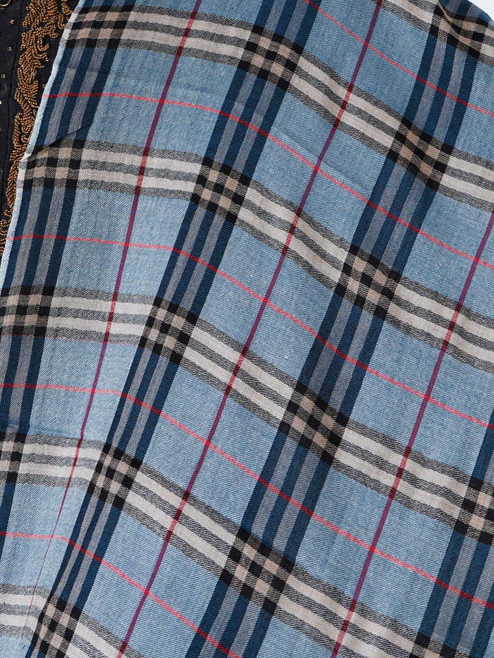 Men's Wool Stole — Grey & Beige Classic Check - 475