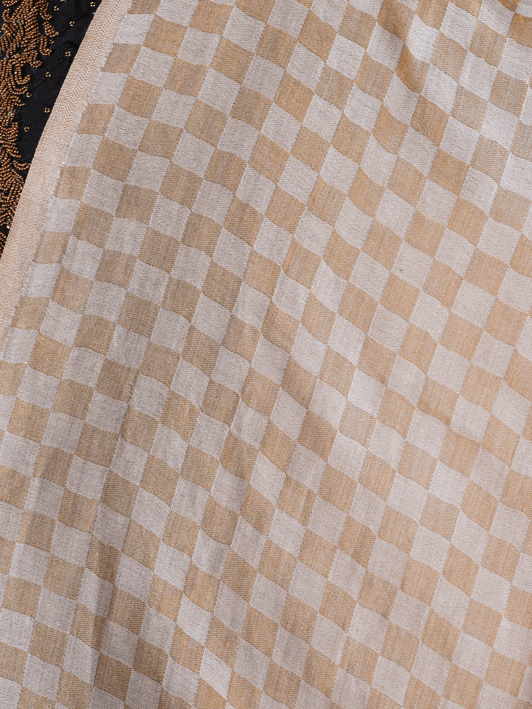 Men's Wool Shawl — Plain Beige (Gold Striped Border) - 476