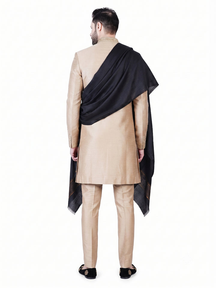 Men's Wool Shawl — Beige Diamond Jacquard - 478