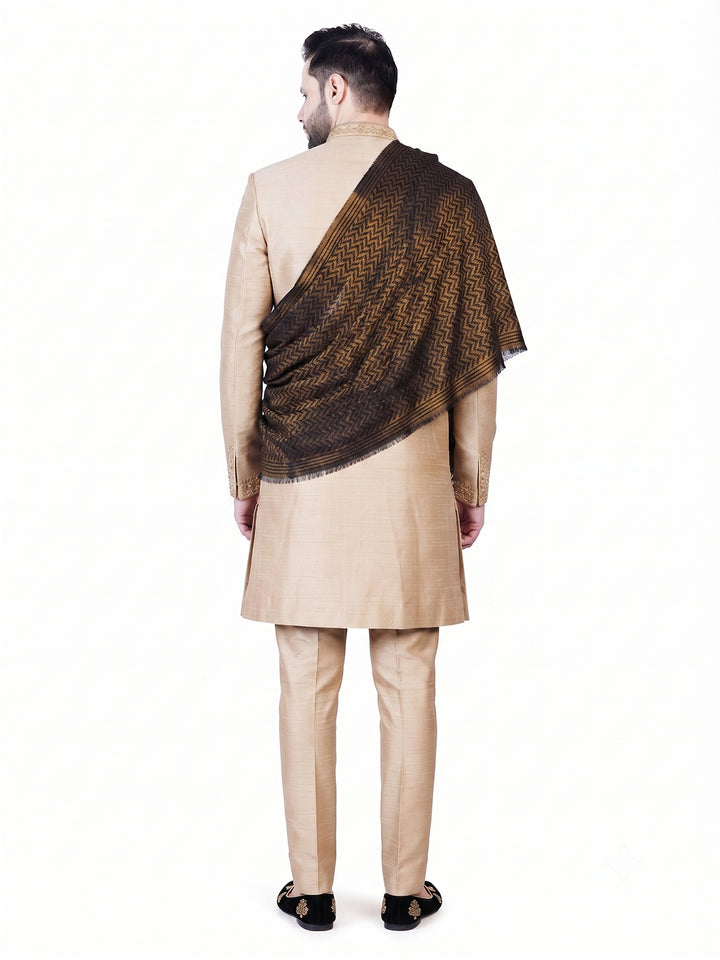 Men's Wool Shawl — Dark Brown & Navy Diamond Jacquard - 479