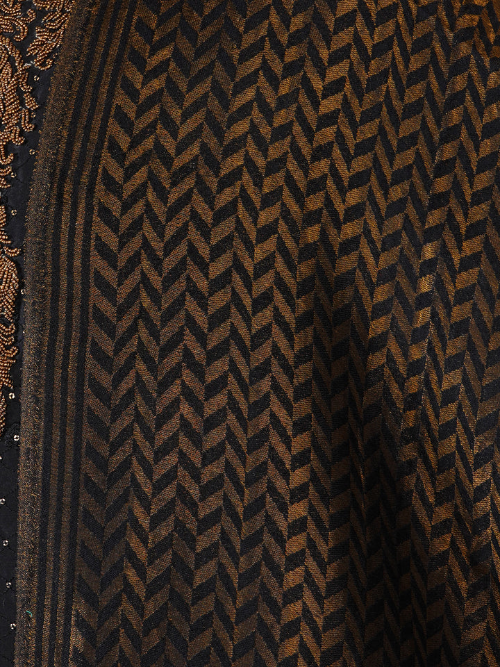 Men's Wool Shawl — Dark Brown & Navy Diamond Jacquard - 479