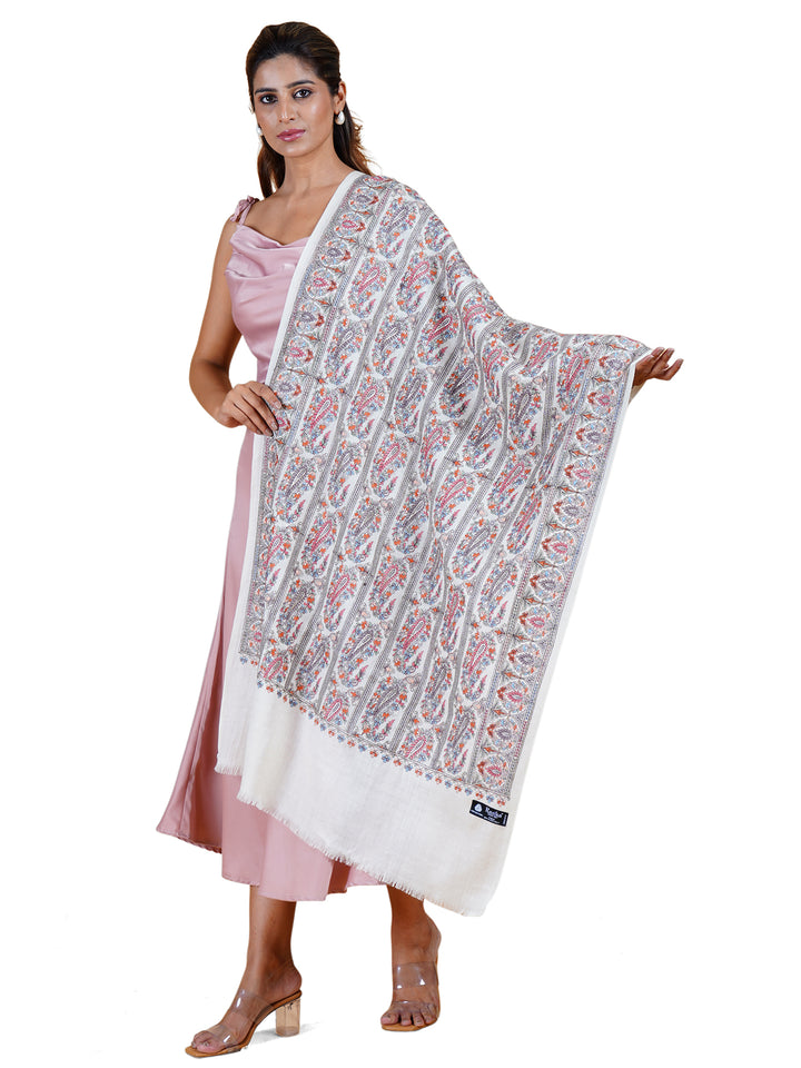 Ivory Kani Sozni Paisley Embroidered Stole - 509