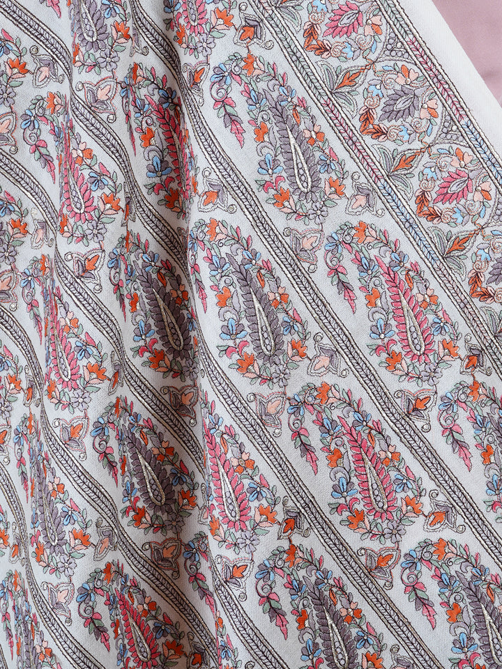 Ivory Kani Sozni Paisley Embroidered Stole - 509