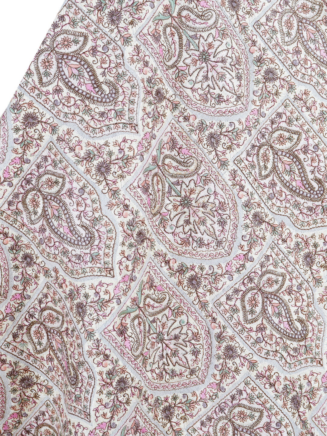 Ivory Multicolor Kani Sozni Embroidered 100% Fine Wool Stole -512