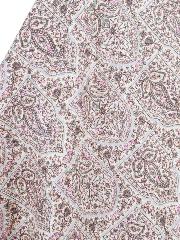 Ivory Multicolor Kani Sozni Embroidered 100% Fine Wool Stole -512