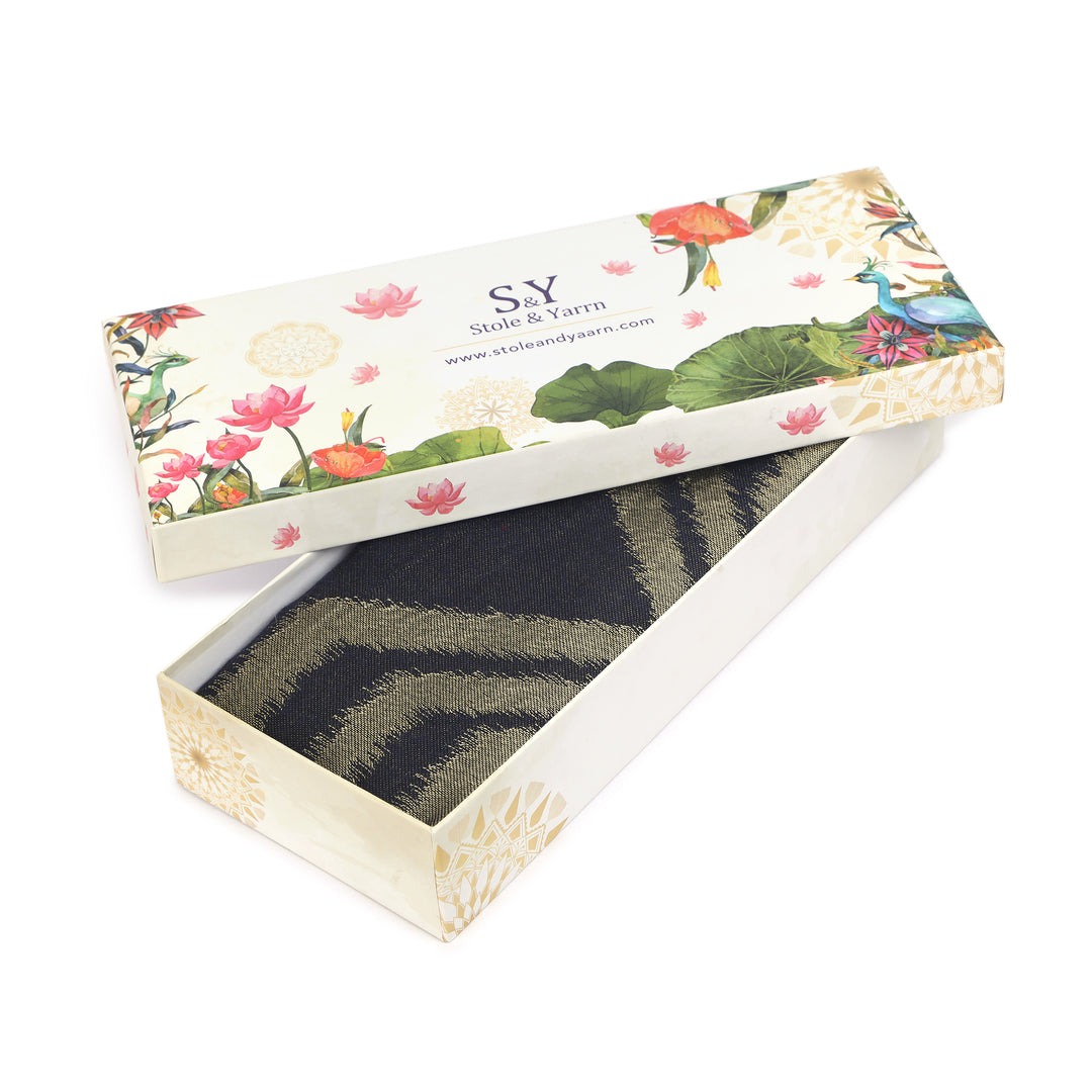 Navy Ikat Zari Mix Wool Stole  - 522