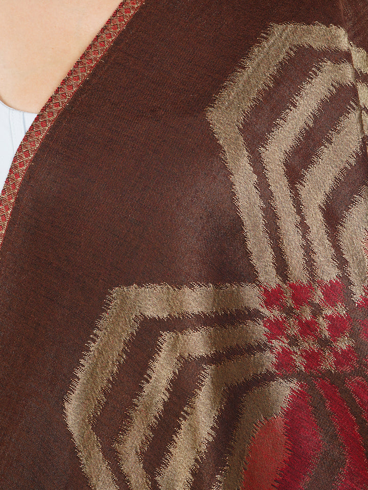 Brown Ikat Zari Mix Wool Stole  - 524