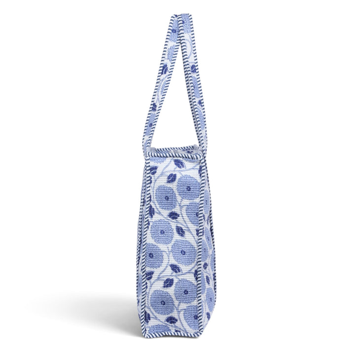 Quilted Hand-Block Printed Tote Bag — Sky Blue Floral- 101