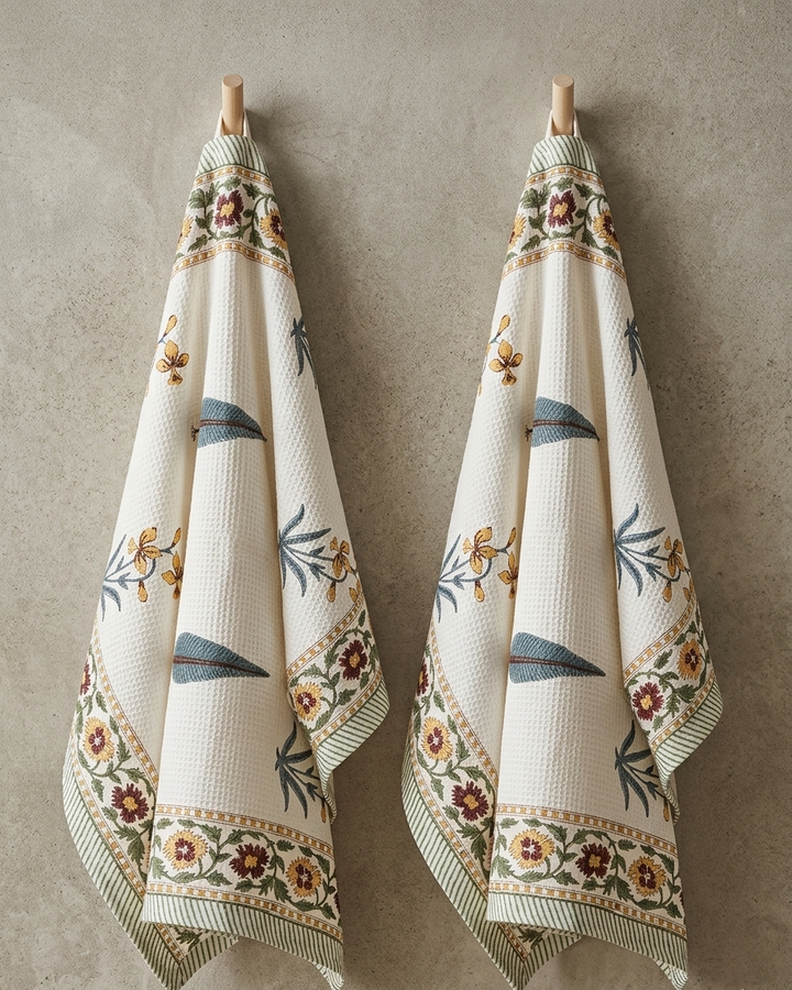 100% COTTON FLORAL WAFFLE TOWEL -  (SET OF 2 SMALL (20 X 30 INCHES) & 1 BIG (60 X 30 INCHES) - 101