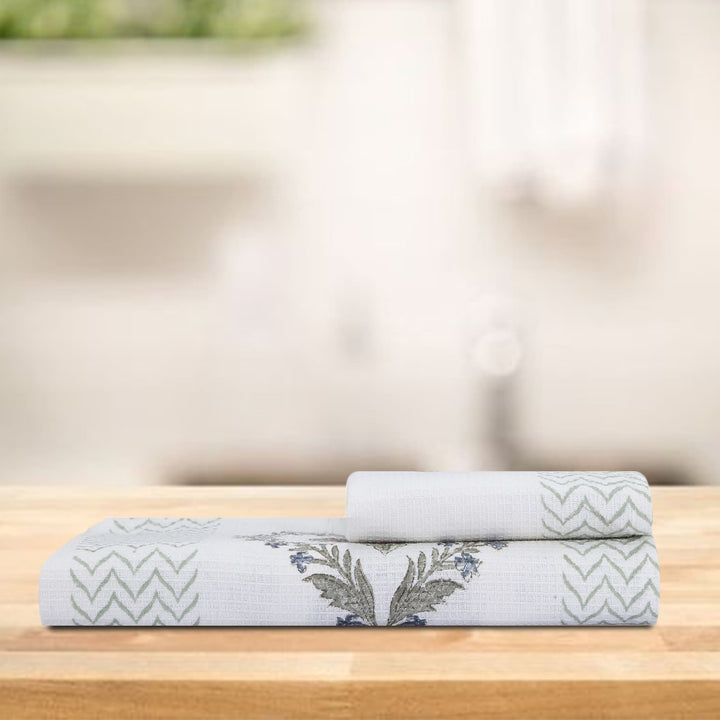100% COTTON FLORAL WAFFLE TOWEL -  (SET OF 2 SMALL (20 X 30 INCHES) & 1 BIG (60 X 30 INCHES) - 103