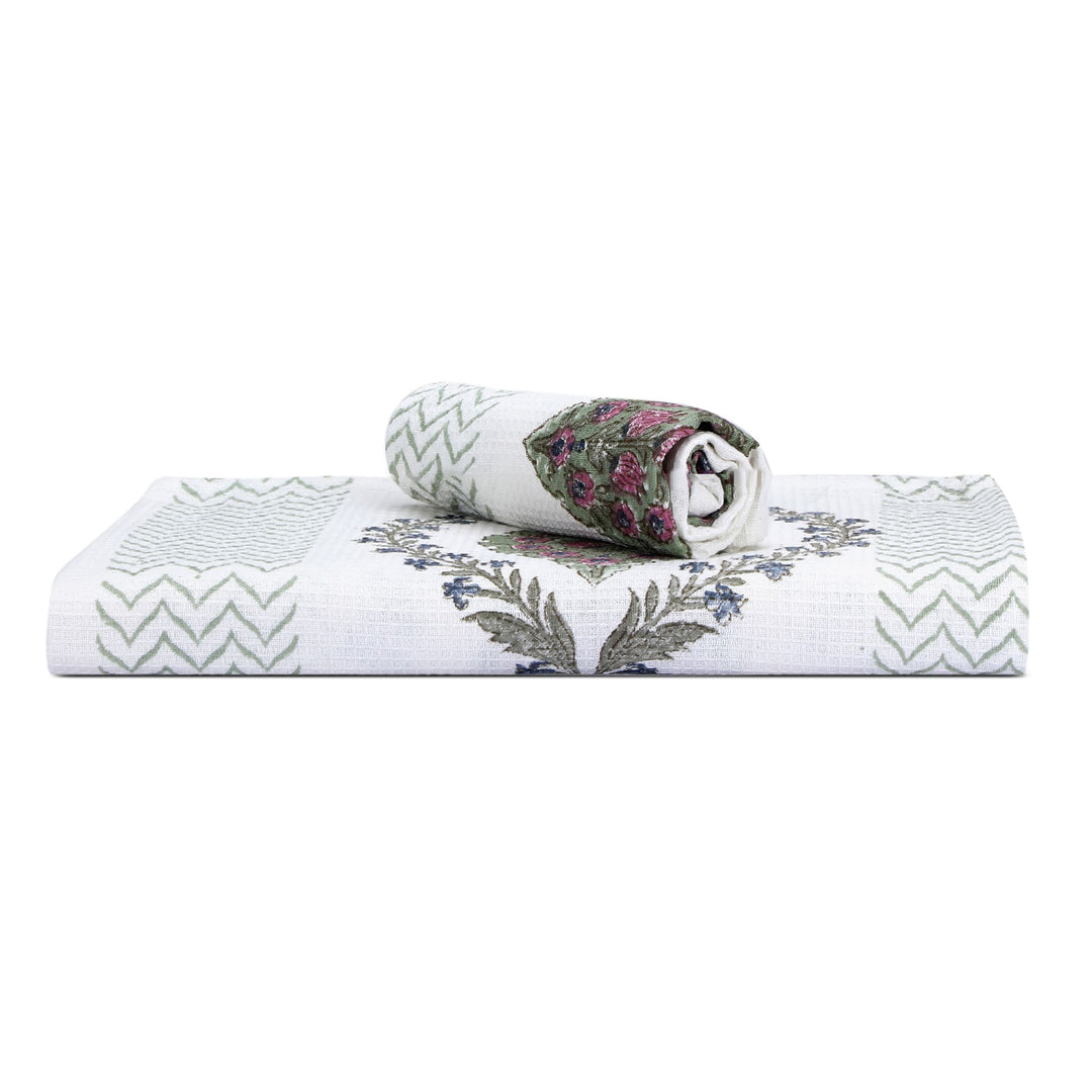 100% COTTON FLORAL WAFFLE TOWEL -  (SET OF 2 SMALL (20 X 30 INCHES) & 1 BIG (60 X 30 INCHES) - 103