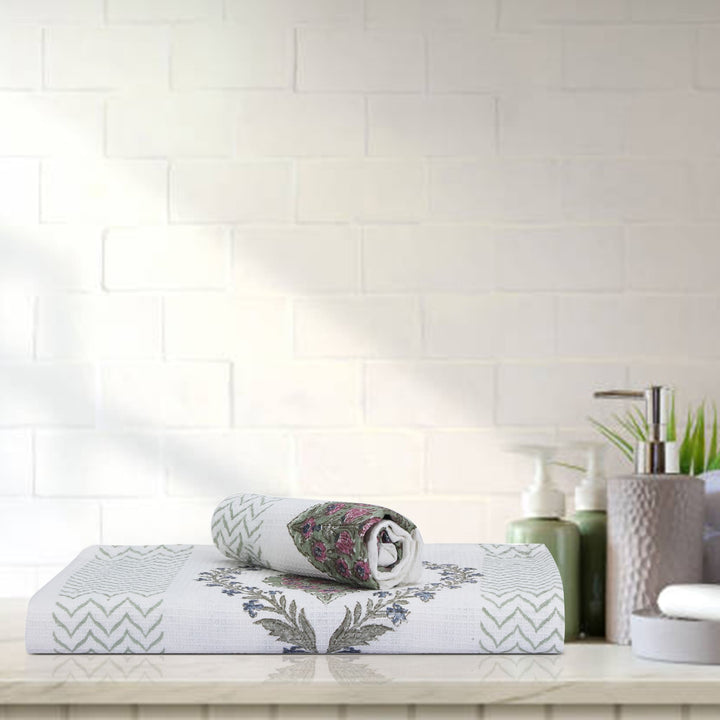 100% COTTON FLORAL WAFFLE TOWEL -  (SET OF 2 SMALL (20 X 30 INCHES) & 1 BIG (60 X 30 INCHES) - 103