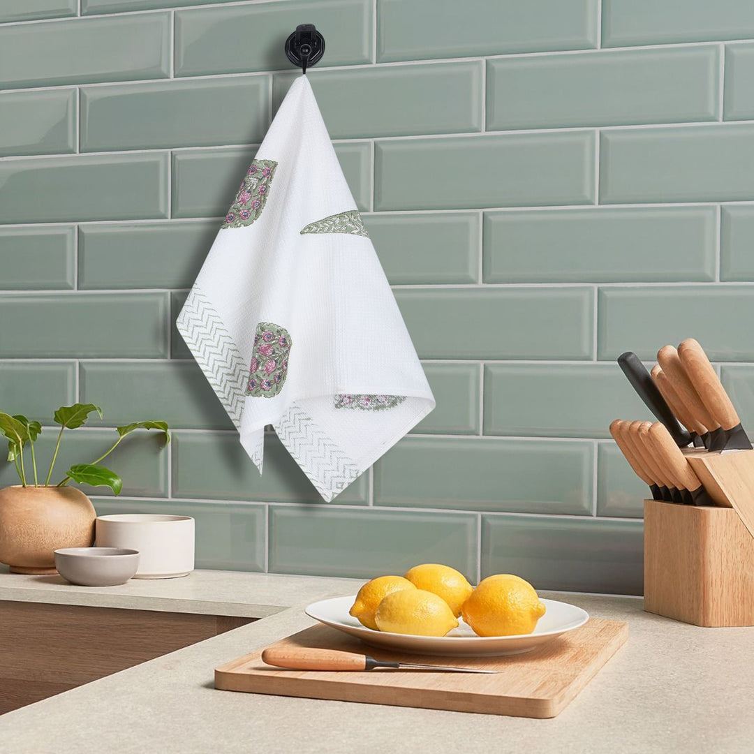 100% COTTON FLORAL WAFFLE TOWEL -  (SET OF 2 SMALL (20 X 30 INCHES) & 1 BIG (60 X 30 INCHES) - 103
