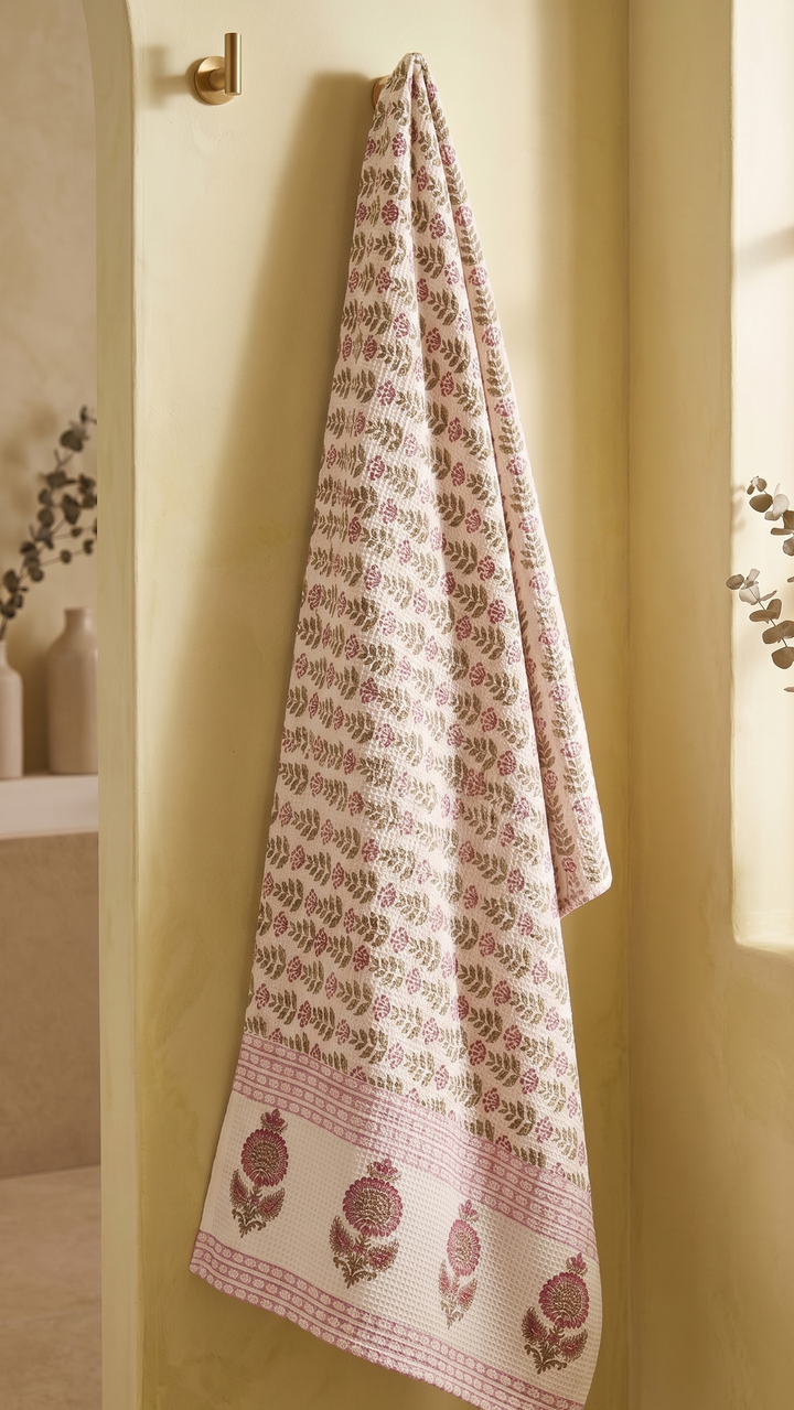 100% COTTON FLORAL WAFFLE TOWEL - SIZE 60 X 30 INCHES - 108