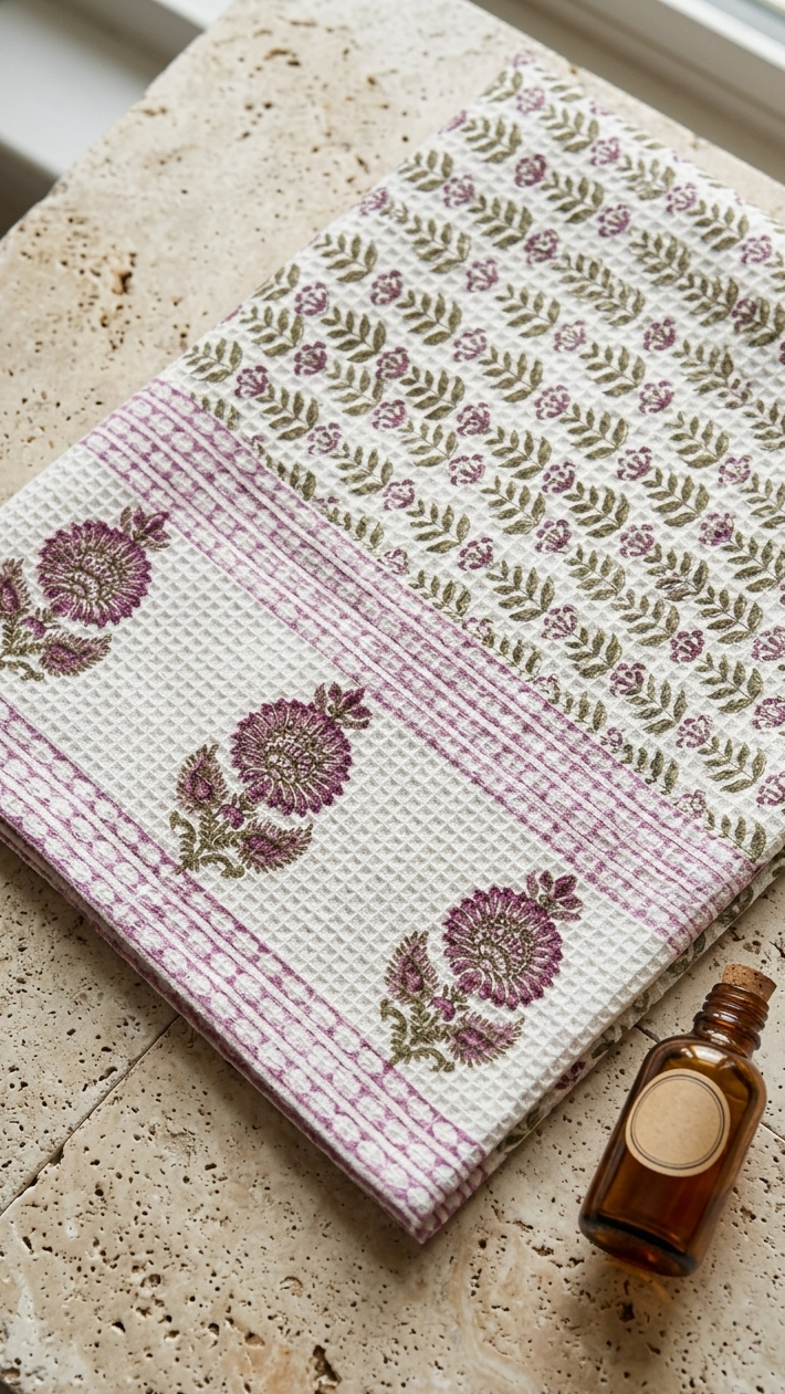 100% COTTON FLORAL WAFFLE TOWEL - SIZE 60 X 30 INCHES - 108