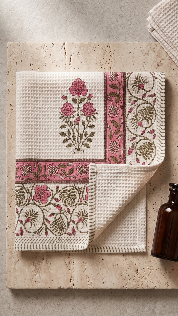100% COTTON FLORAL WAFFLE TOWEL - SIZE 60 X 30 INCHES - 109