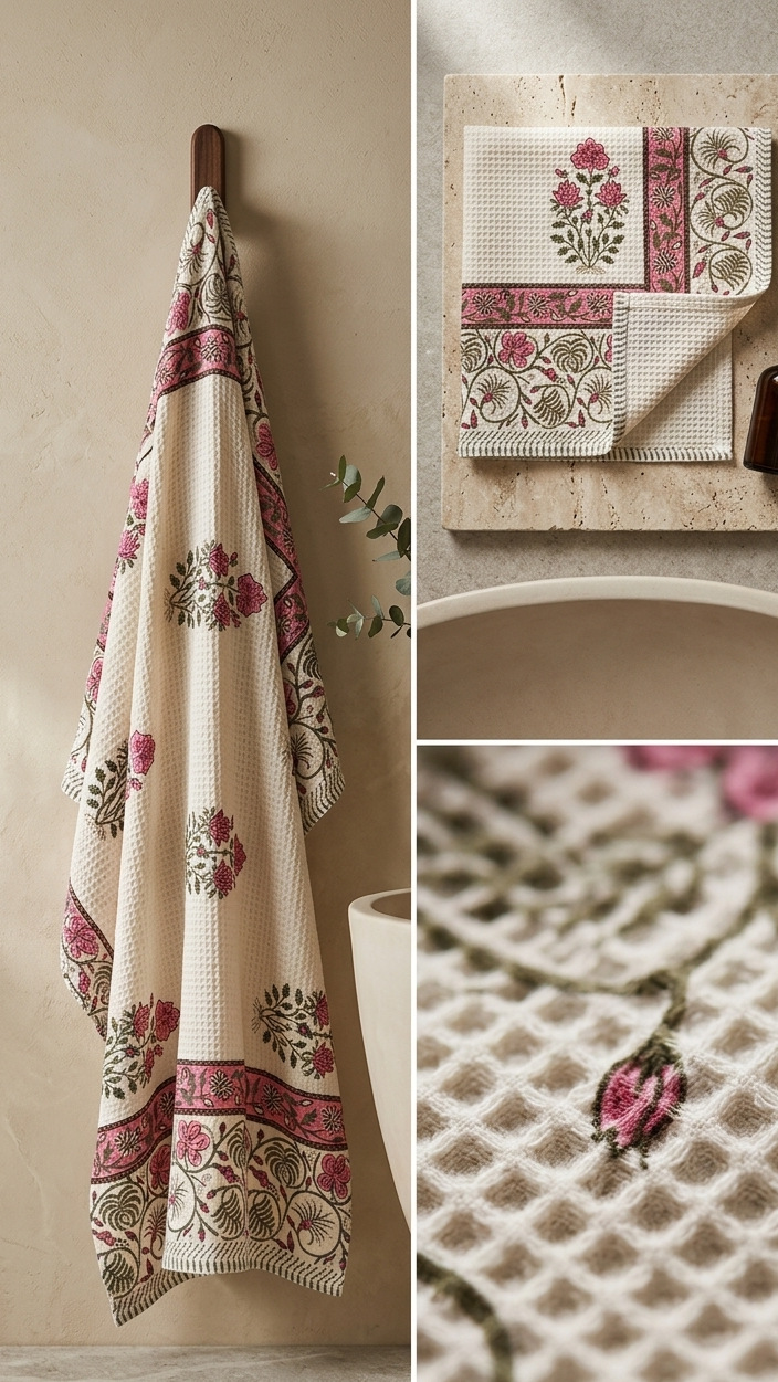 100% COTTON FLORAL WAFFLE TOWEL - SIZE 60 X 30 INCHES - 109