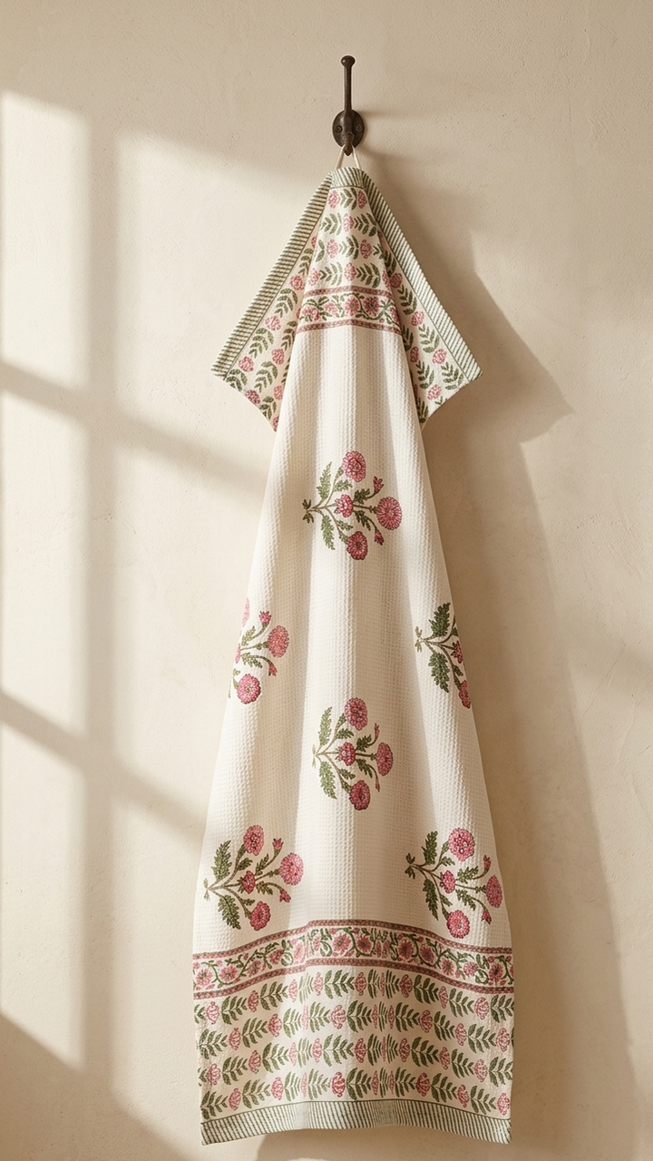 100% COTTON FLORAL WAFFLE TOWEL - SIZE 60 X 30 INCHES - 110