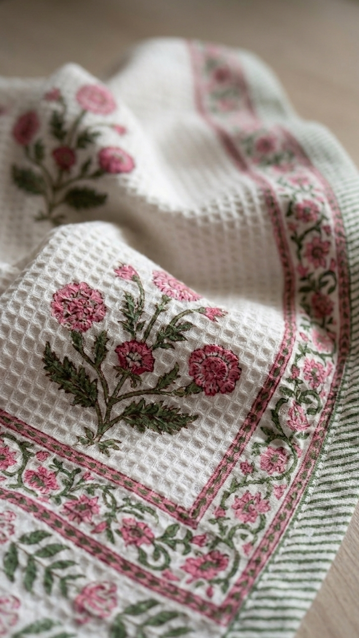 100% COTTON FLORAL WAFFLE TOWEL - SIZE 60 X 30 INCHES - 110
