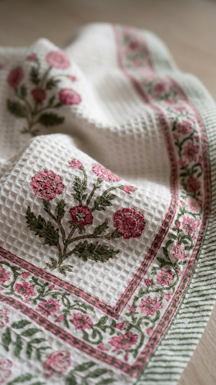 100% COTTON FLORAL WAFFLE TOWEL - SIZE 60 X 30 INCHES - 110