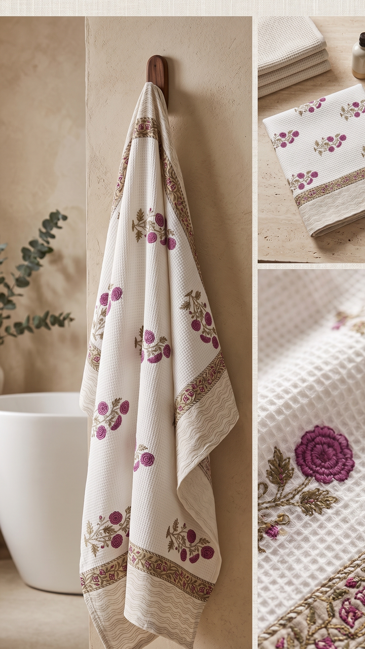 100% COTTON FLORAL WAFFLE TOWEL - SIZE 60 X 30 INCHES - 111