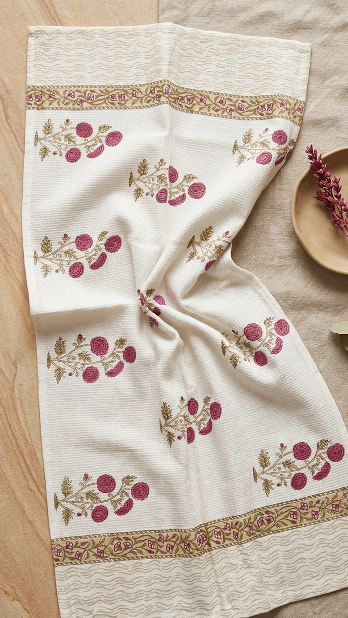 100% COTTON FLORAL WAFFLE TOWEL - SIZE 60 X 30 INCHES - 111