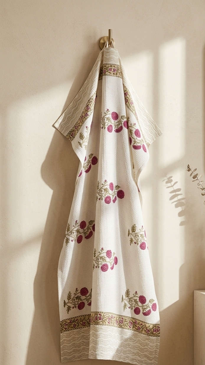 100% COTTON FLORAL WAFFLE TOWEL - SIZE 60 X 30 INCHES - 111