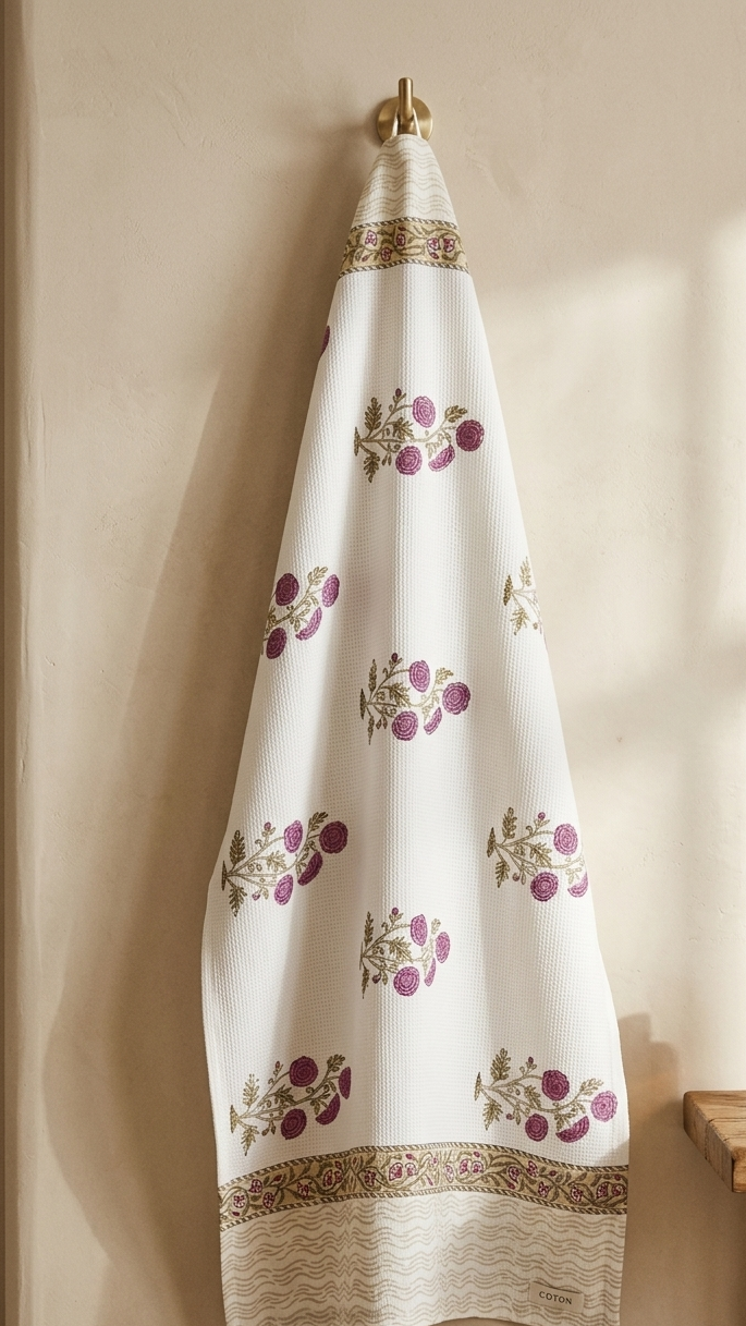 100% COTTON FLORAL WAFFLE TOWEL - SIZE 60 X 30 INCHES - 111