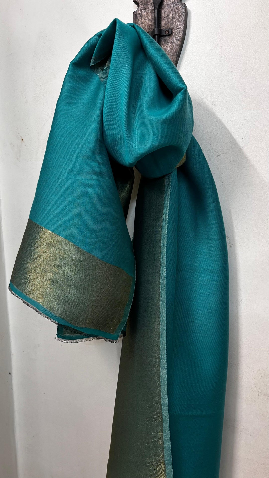 Him/Her Teal Blue Zari Reversible 100% Fine Wool Stole- 310