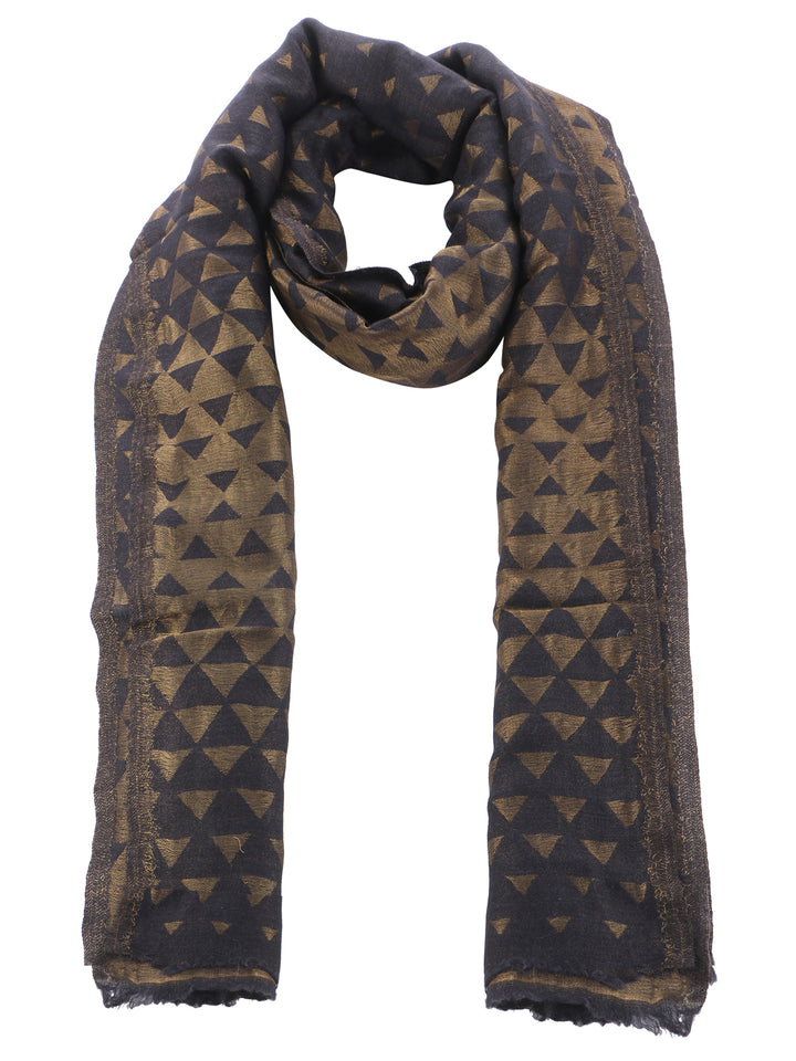 Him/Her Black Pyramid Zari 100% Fine Wool Stole - 7393 - Black