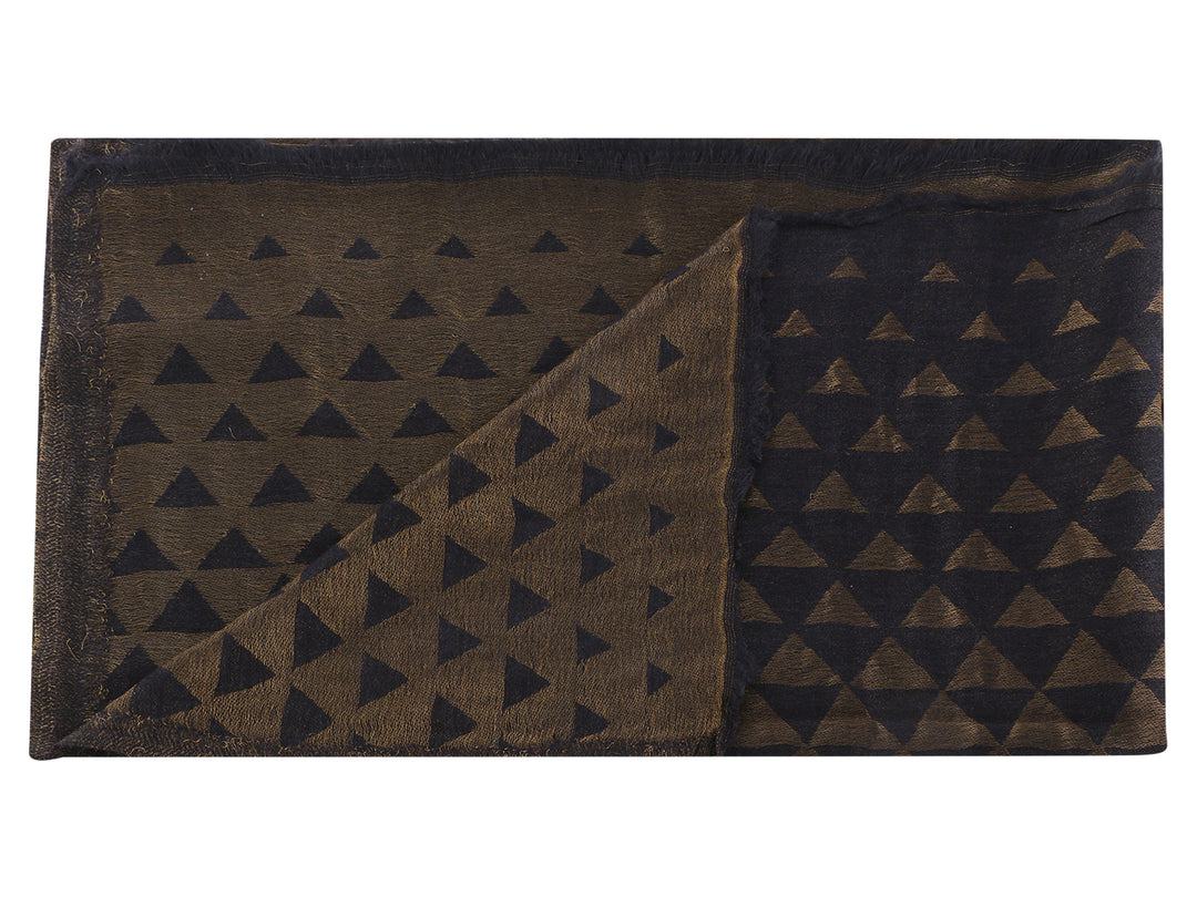 Him/Her Black Pyramid Zari 100% Fine Wool Stole - 7393 - Black