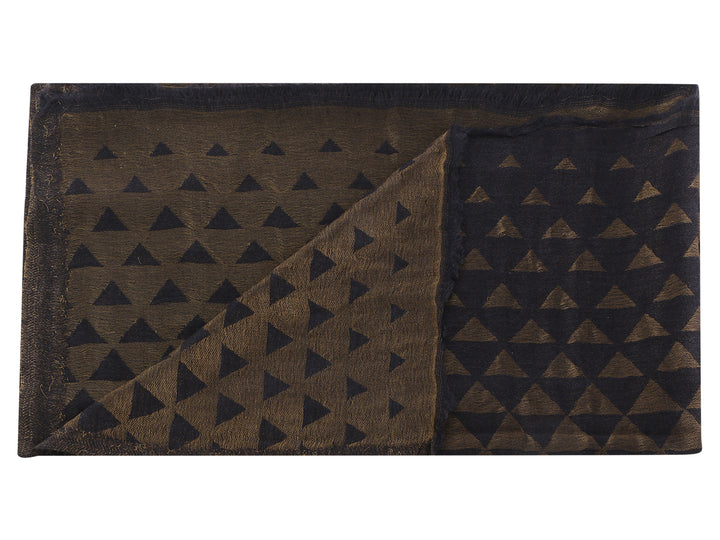 Him/Her Black Pyramid Zari 100% Fine Wool Stole - 7393 - Black